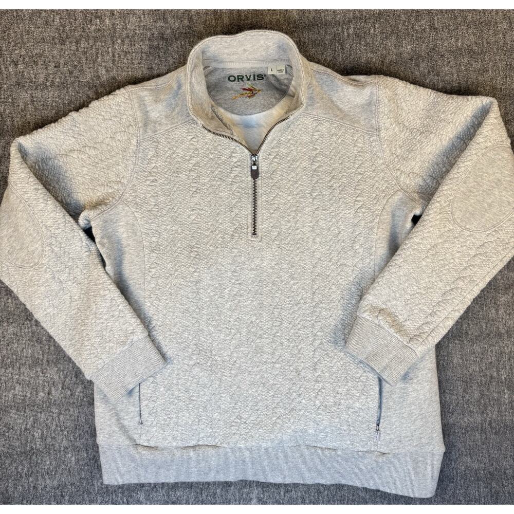 Womens Orvis Gray Quilted 1/4 Zip Pull Over Fleece Jacket Large